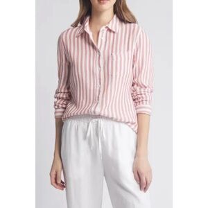 CASLON Pink Stripe Cotton Gauze Button-Up Shirt